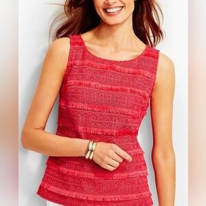 Talbots Fringed & Lace Sleeveless Shell in Coral 12p